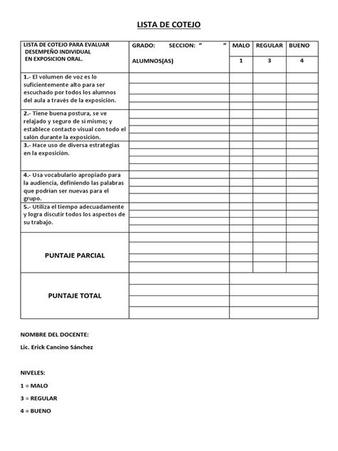 Lista De Cotejo Instrumento Para Evaluar Actividades De Grupo Sheet