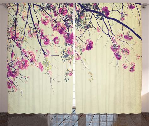 Nature Curtains 2 Panels Set Floral Flowers Branches Sakura Blooms