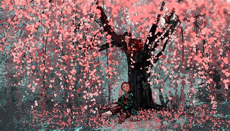 Tanjiro And Nezuko Under A Cherry Blossom Tree Artwork By Giaour R