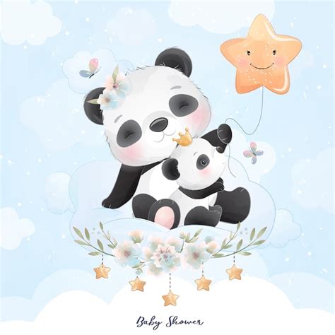 Premium Vector Cute Panda With Floral Illustration