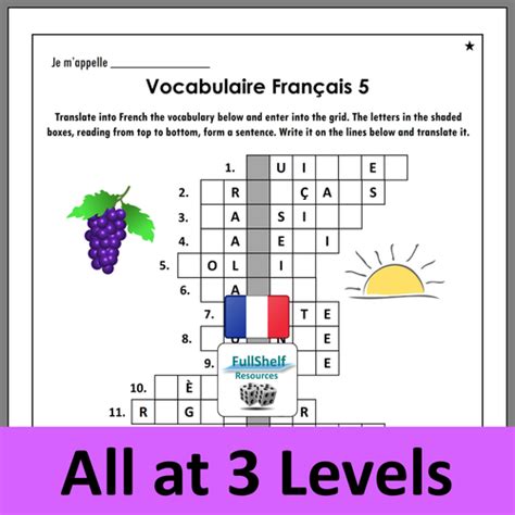 French Vocabulary Revision Worksheets Puzzles Teaching Resources