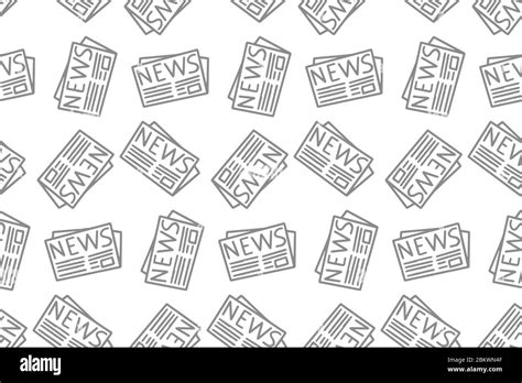 Newspaper Sketch Vector Seamless Doodle Pattern Gray Icons On A White