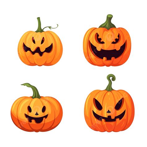 Set Of Halloween Pumpkins Terrible Smile Illustration In Flat Style