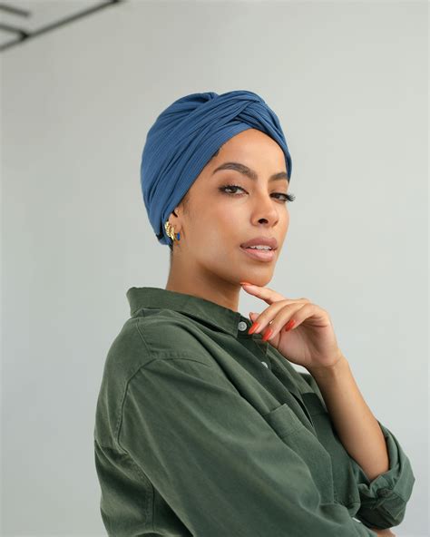Ribbed Satin Lined Turban In Lapis In 2022 Braided Headwrap Headwrap Hairstyles Head Wrap Styles