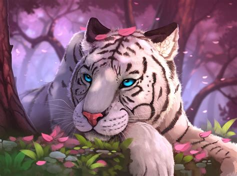 Blue Eyes White Tiger In Fantasy World Wallpaper Hd Animals 4k