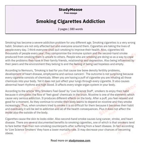 Smoking Cigarettes Addiction Free Essay Example