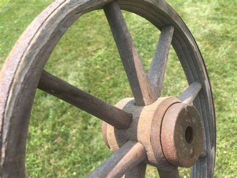 Small Antique Wooden Spoke Iron Rim Wagon Wheel