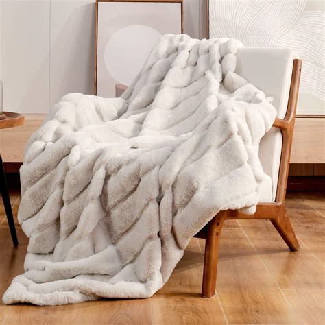 Cozy Bliss Luxury Super Soft Striped Faux Fur Throw Blanket For Couch For Sale Mesa Az