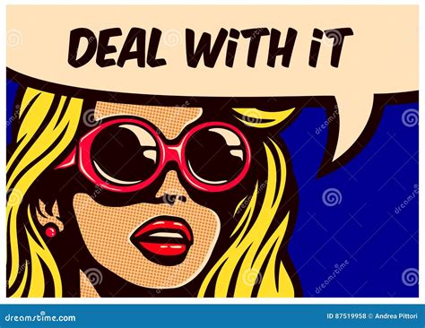 deal with it vintage pop art comic book imperturbable indifferent woman with soundglasses