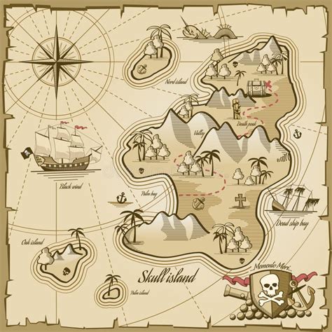 Treasure Island Vector Map In Hand Drawn Style Stock Vector Illustration Of Antique Journey