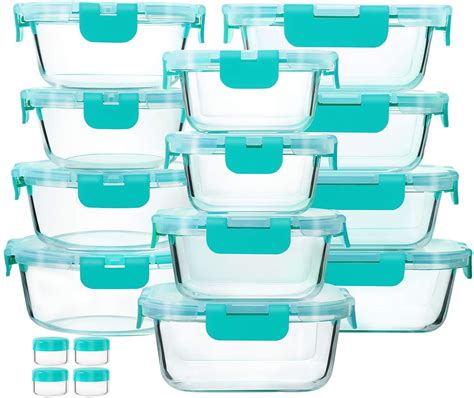 24 Piece Green Glass Food Storage Containers With Upgraded Snap Locking Lids Glass Meal Prep