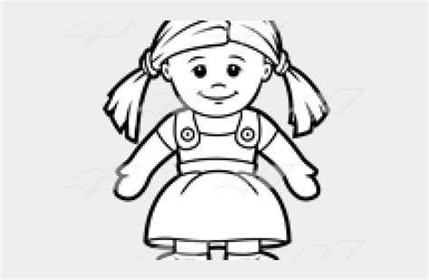 Cute Dolly Coloring Page Doll Clipart Black And White Is Popular Png
