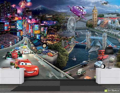 Childrens Wallpaper And Wall Murals Disney The Cars Racing In Europe