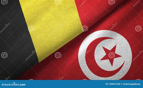 Tissu De Textile De Drapeaux De La Belgique Et De La Tunisie Deux