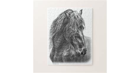 Friesian Horse Portrait Wavy Mane Jigsaw Puzzle