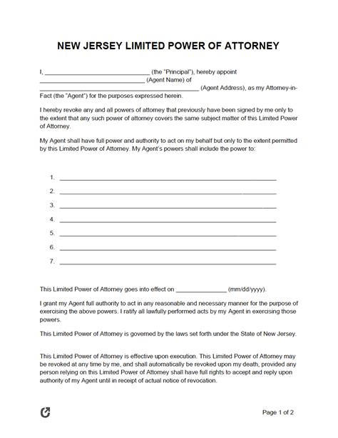 Free New Jersey Limited Power Of Attorney Form Pdf Word Rtf