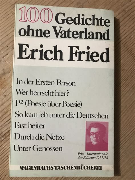 Erich fried wird am 6. „100 Gedichte ohne Vaterland" (Erich Fried) - Buch ...