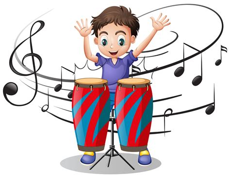 Niño Tocando Tambor Con Notas Musicales En El Fondo 526918 Vector En
