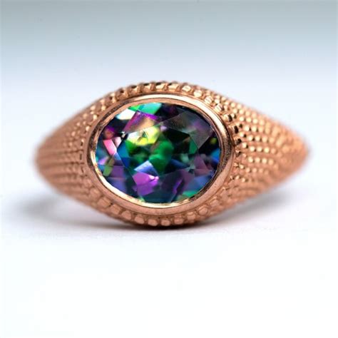 Nubia Oval Mystic Topaz Oval Ring Rose Gold Signet Coctail Etsy