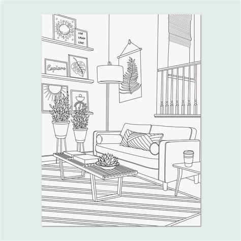 Interior Design Coloring Pages Vol 1 Printable Adult Etsy