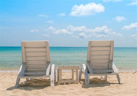 Beach Chairs On Tropical White Sand Beach Photo Free Download
