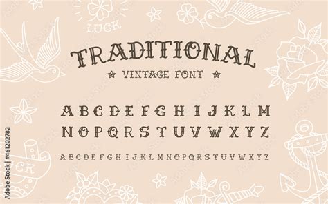 Vetor De Traditional Tattoo Vintage Doodle Type Font Vector Template