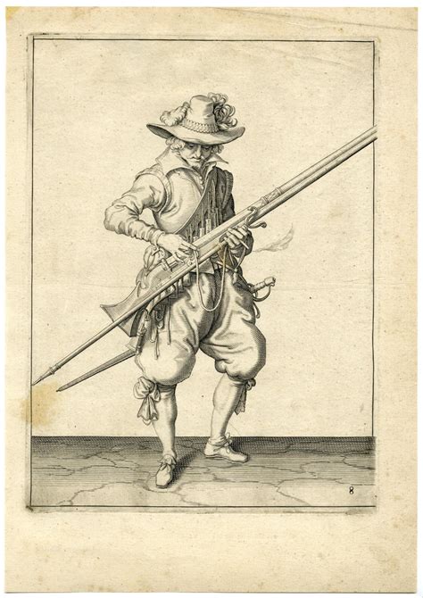 Antique Print Military Musketeer Musket Gun Riffle Pl 8 De Gheyn After Own Design 1608 1608