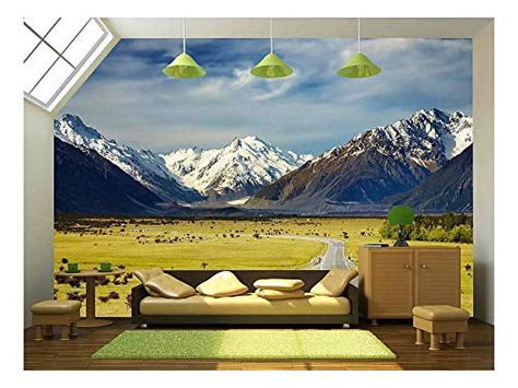 Wall26 Landscape With Road And Snowy Mountains Southern Alps New