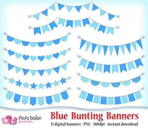 Blue Bunting Banners Clipart Digital Clip Art Commercial And Etsy