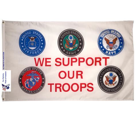 We Support Our Troops Flag 3 X 5 Ft 5 Branches Seals Standard