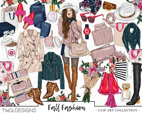 Fall Fashion Girl Clip Art Watercolor Clipart Shopping