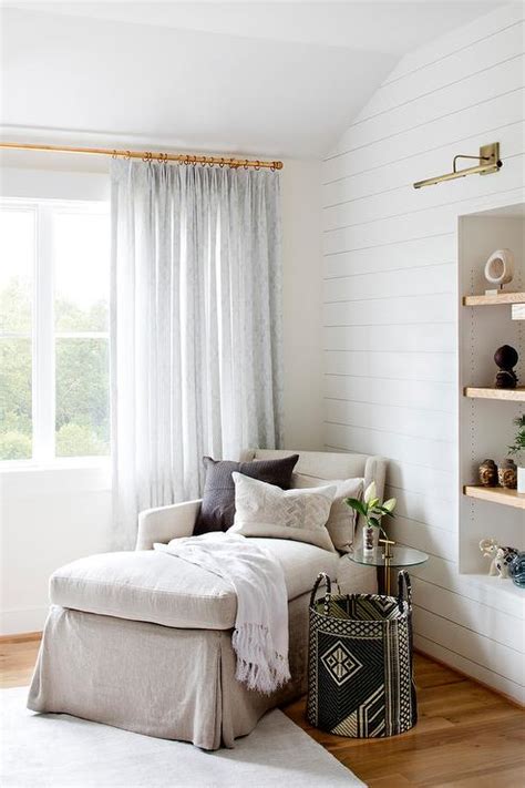beige linen chaise lounge  corner  bedroom