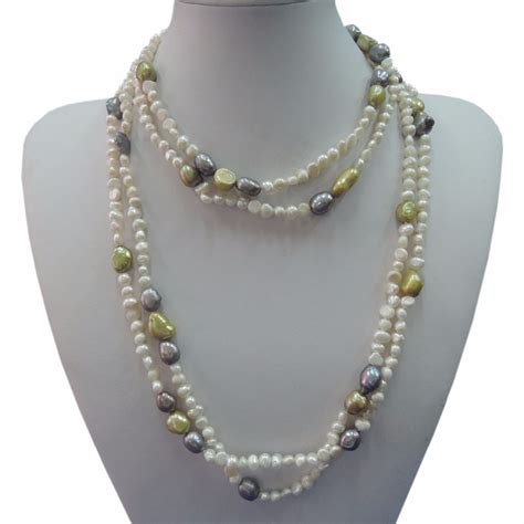 100 Nature Freshwater Pearl Long 110 Cm Necklace In Chain Necklaces
