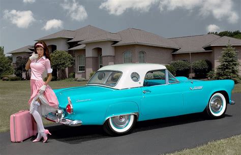 2016 ☞ hot rod 1955 ford thunderbird and the beautiful pin up girl ☀️ 2016 pinterest