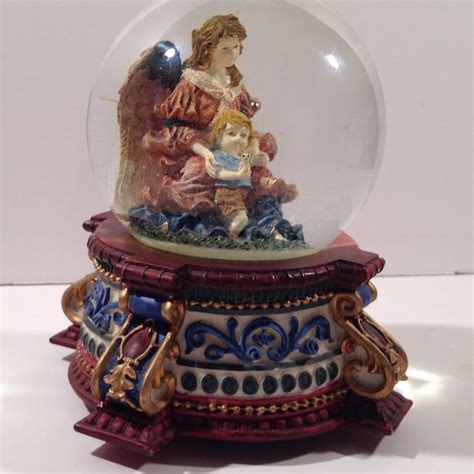 Musical Snow Globe On An Ornate Base With A Guardian Angel Etsy