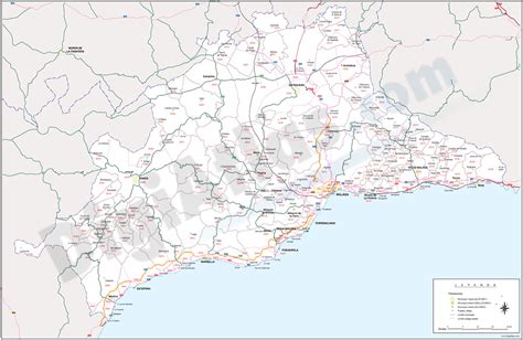 Málaga Mapa Provincial Con Municipios Códigos Postales Y Carreteras