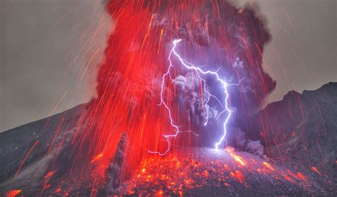 Wallpaper Landscape Digital Art Nature Volcano Lava Thunder
