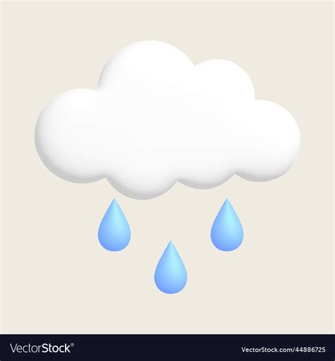 Rain White Cloud Raindrops Cute Weather Realistic Vector Image