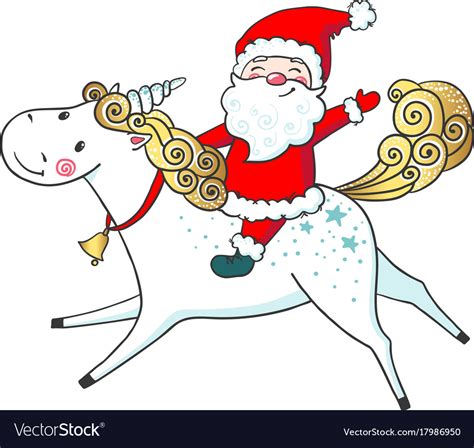 Hand Drawn Cute Unicorn And Santa Claus Royalty Free Vector