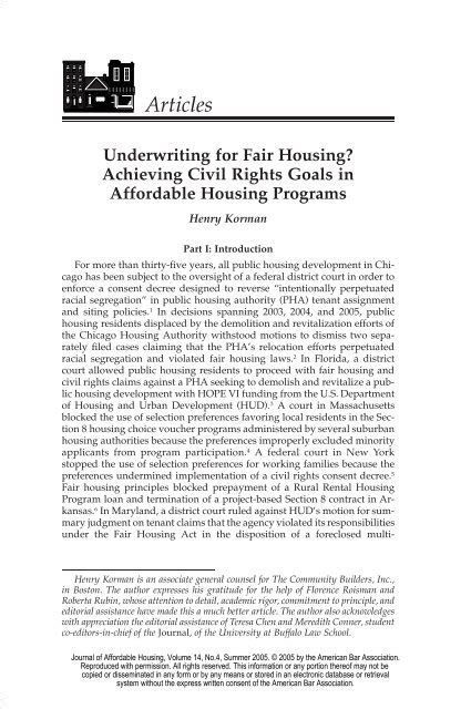 Underwriting For Fair Housing Poverty And Race Research Action