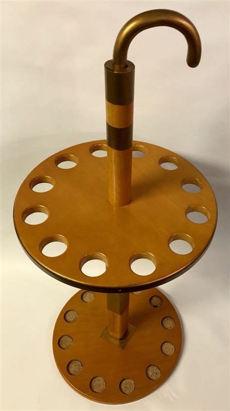 Vintage Tall Wood Brass Umbrella Or Cane Stand Holder Holds