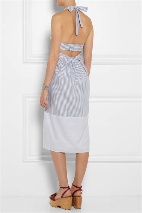 Lyst See By Chloé Cutout Striped Cotton Dress In Blue