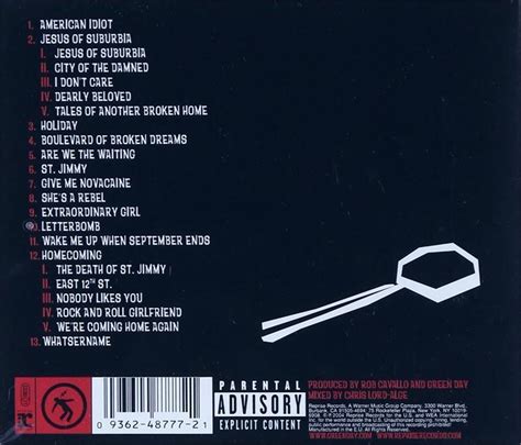 Green Day American Idiot Audio Cd 9212004 Explicit Lyrics