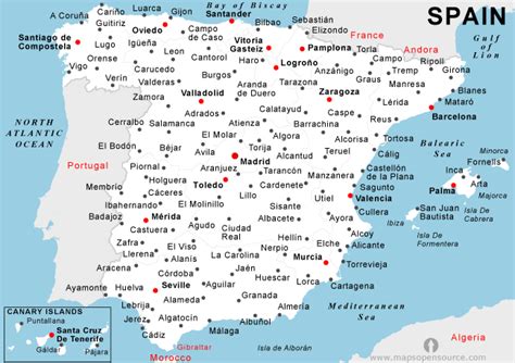 Spanien (amtlich königreich spanien, , auf galicisch reino de españa, katalanisch regne spanien untergliedert sich in 17 autonome gemeinschaften und zwei autonome städte, ceuta und. Spanien Karte Städte