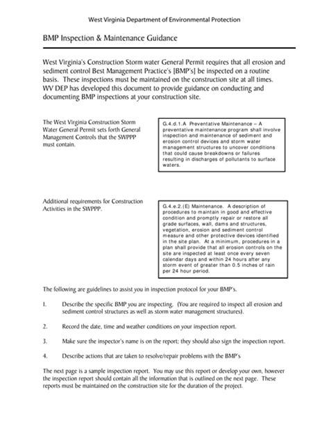 West Virginia Bmp Inspection Report Fill Out Sign Online And