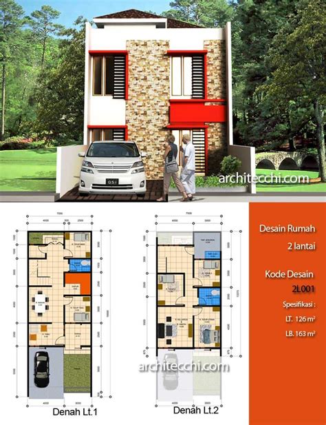 Rumah minimalis dengan lebar 5,5 meter ini juga memiliki halaman belakang sebagai sirkulasi udara alami. Denah Rumah 2 Lantai Lebar 7 Meter | Top Rumah