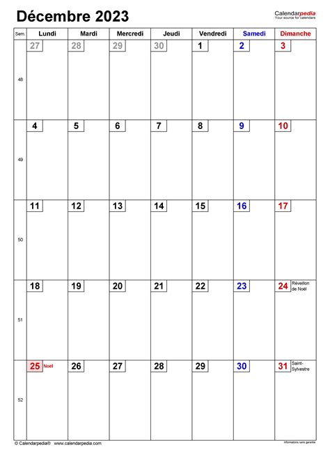 Calendrier Décembre 2023 Excel Word Et Pdf Calendarpedia