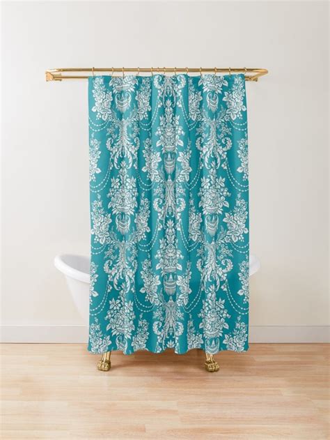Damask Pattern Teal Shower Curtain By Bigal3d Teal Shower Curtain