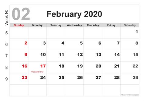 Printable February 2020 Calendar Free Printables