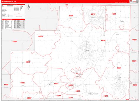Medina County Oh Zip Code Wall Map Red Line Style By Marketmaps